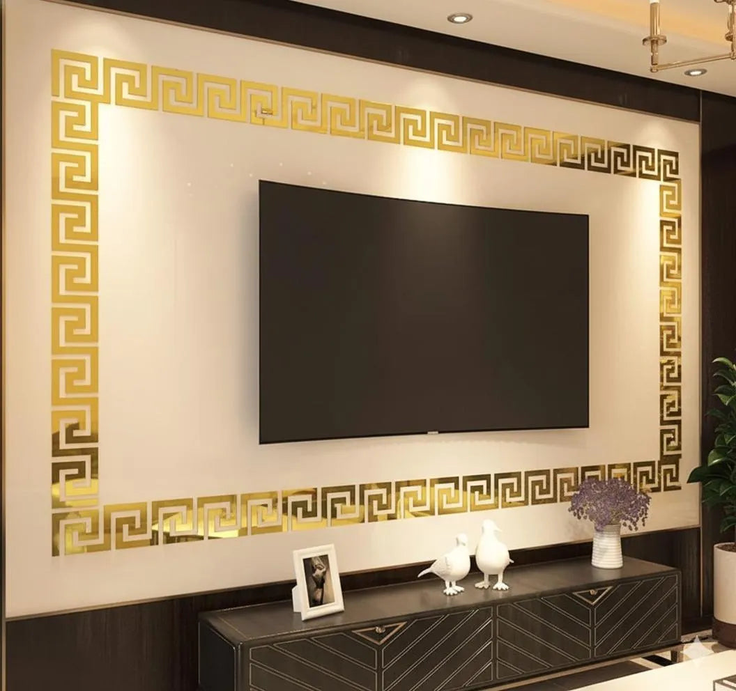 Versace Style Acrylic Mirror Border Wall Design – Golden & Silver (Size: 4x4 , Set: 12 Pcs )
