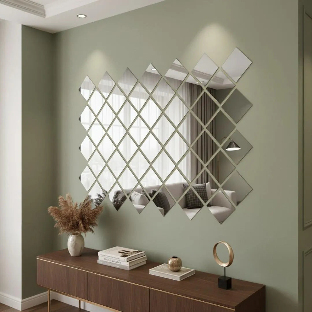 Acrylic Square Mirror Wall Border (Golden & Silver, Size: 2.5x2.5 Set: 6 Pcs)